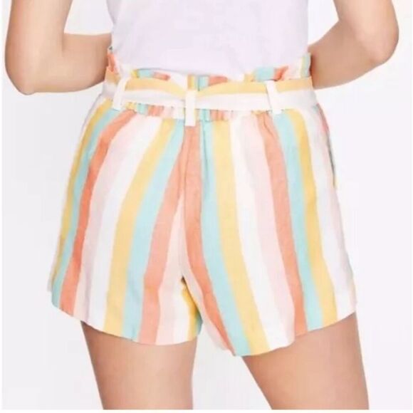LOFT Paperbag Striped Tie Waist Shorts Sz M Linen blend NWT - Picture 2 of 8